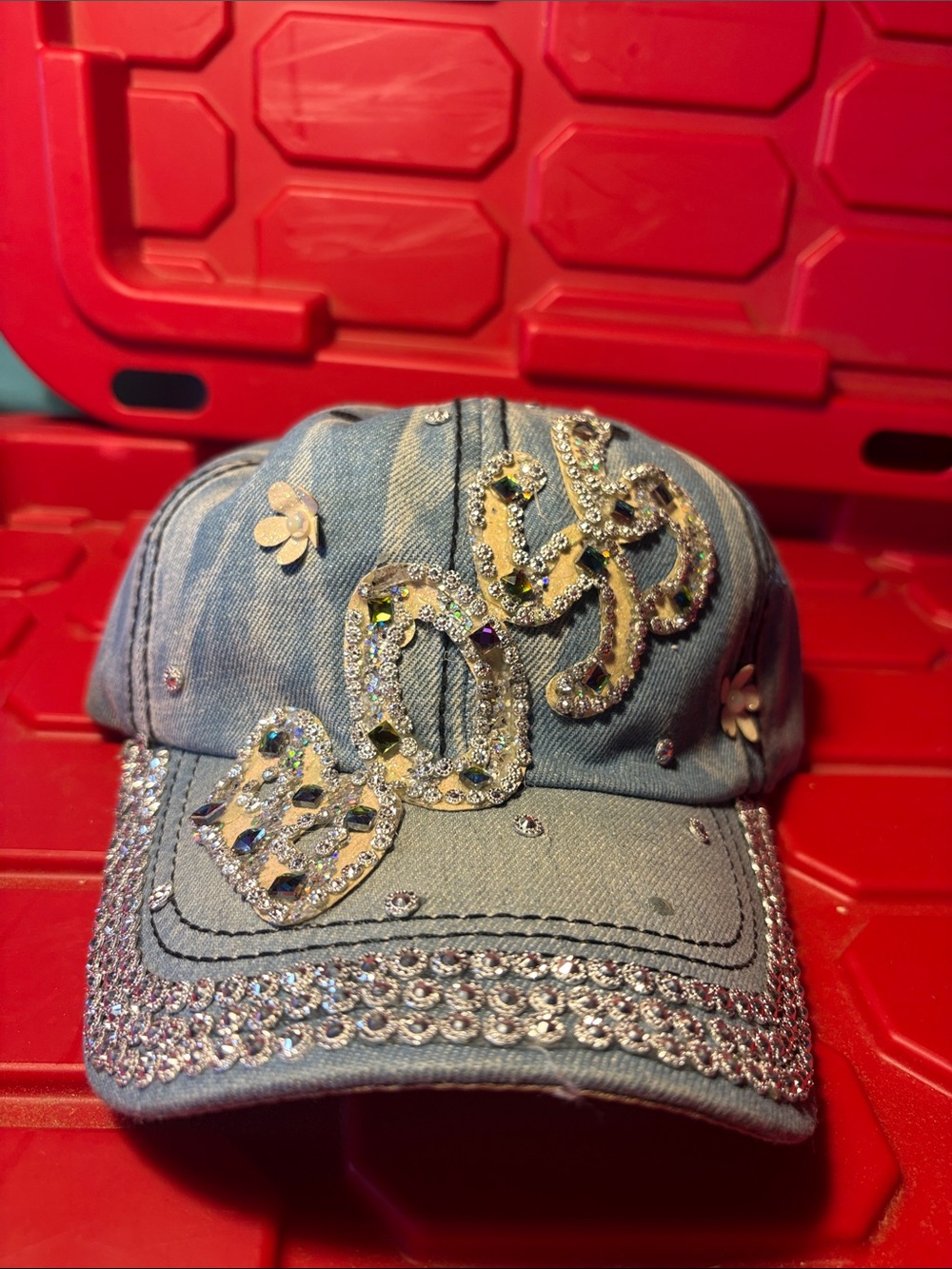 New Blue Denim Boss Jeweled Cap Hat Snap Cachucha